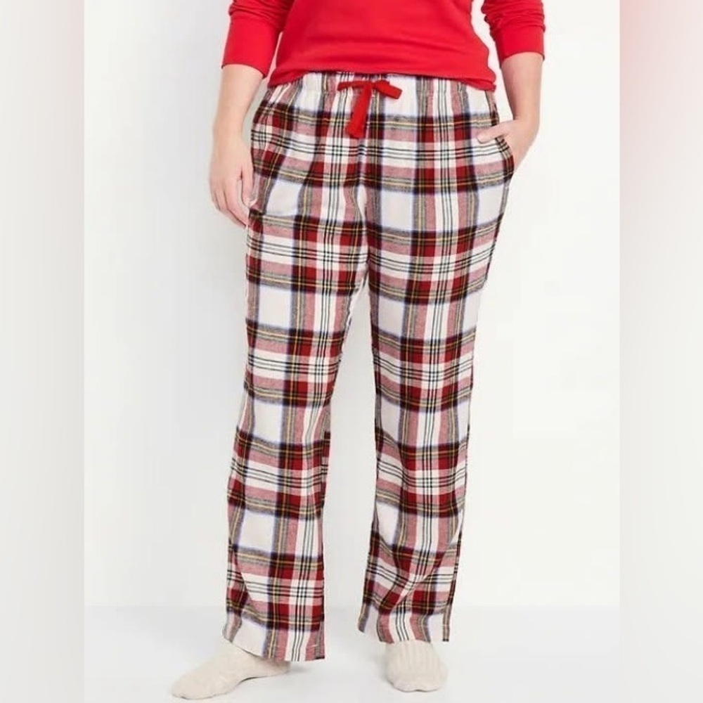NWT Old Navy White Tartan Plaid Mid-Rise Flannel Pajama Pants for Women size XXL